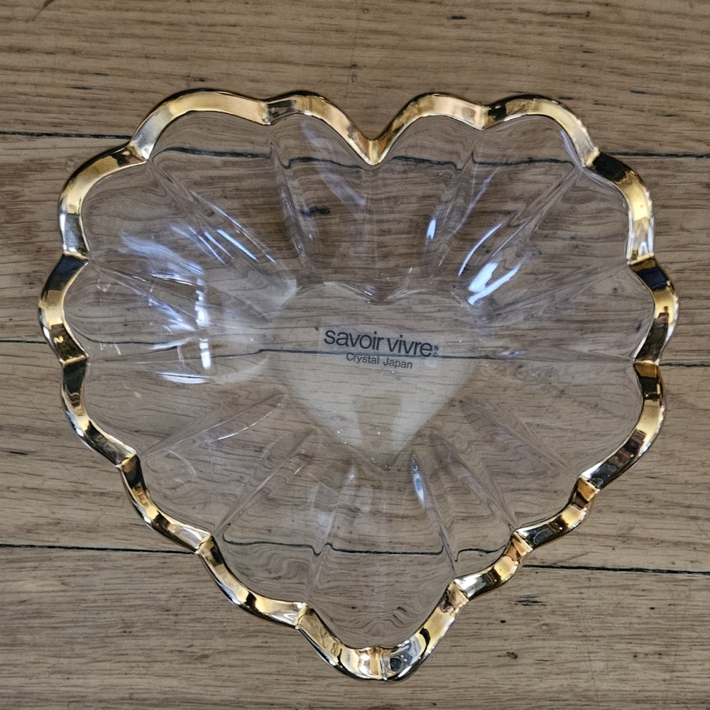NWT Savoir Vivre Vintage Crystal Candy Dish with Gilt Rim